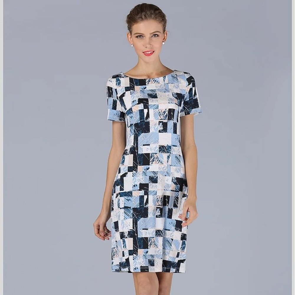 Plus-size stretch straight-leg print dress with ice silk knitting